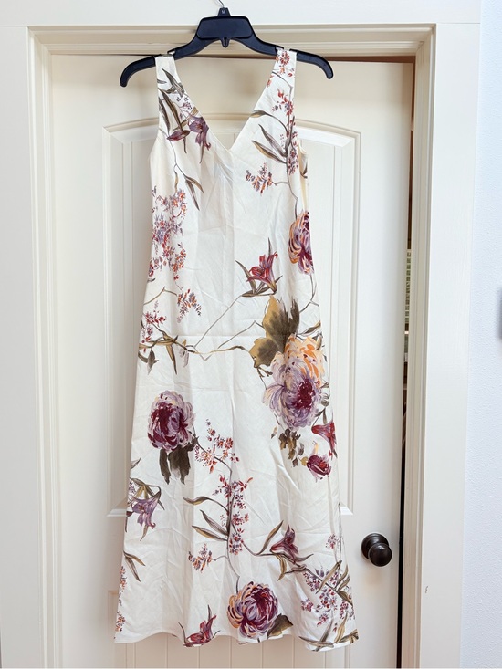 Jones New York Dresses & Skirts - Jones New York Linen V-Neck Maxi Dress in Cream with Floral Accents